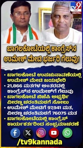 ಬಾಗಲಕೋಟೆಯಲ್ಲಿ ಕಾಂಗ್ರೆಸ್‌ ಉಮೇಶ್ ಮೇಟಿ ಭರ್ಜರಿ ಗೆಲುವು!