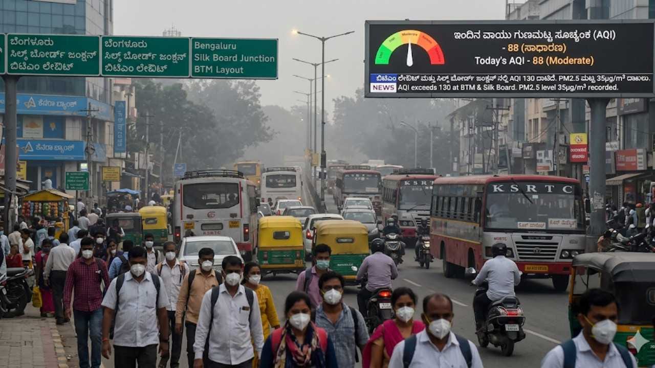 Bengaluru Air Quality: ಬೆಂಗಳೂರಿಗರೇ ಎಚ್ಚರ! ಸಿಲ್ಕ್ ಬೋರ್ಡ್, ಬಿಟಿಎಂ ಲೇಔಟ್ನಲ್ಲಿ ಹದಗೆಟ್ಟ ವಾಯು ಗುಣಮಟ್ಟ Bengaluru Air Quality: ಬೆಂಗಳೂರಿಗರೇ ಎಚ್ಚರ! ಸಿಲ್ಕ್ ಬೋರ್ಡ್, ಬಿಟಿಎಂ ಲೇಔಟ್ನಲ್ಲಿ ಹದಗೆಟ್ಟ ವಾಯು ಗುಣಮಟ್ಟ