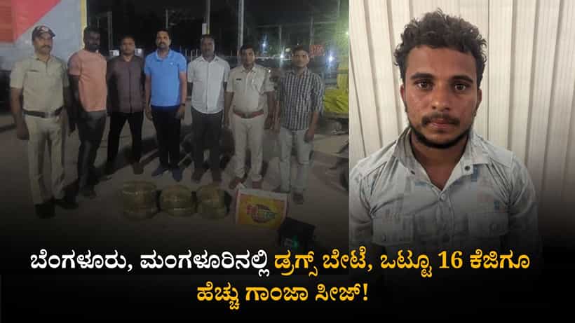 ಬೆಂಗಳೂರು, ಮಂಗಳೂರಿನಲ್ಲಿ ಡ್ರಗ್ಸ್ ಬೇಟೆ, ಒಟ್ಟೂ 16 ಕೆಜಿಗೂ ಹೆಚ್ಚು ಗಾಂಜಾ ಸೀಜ್!