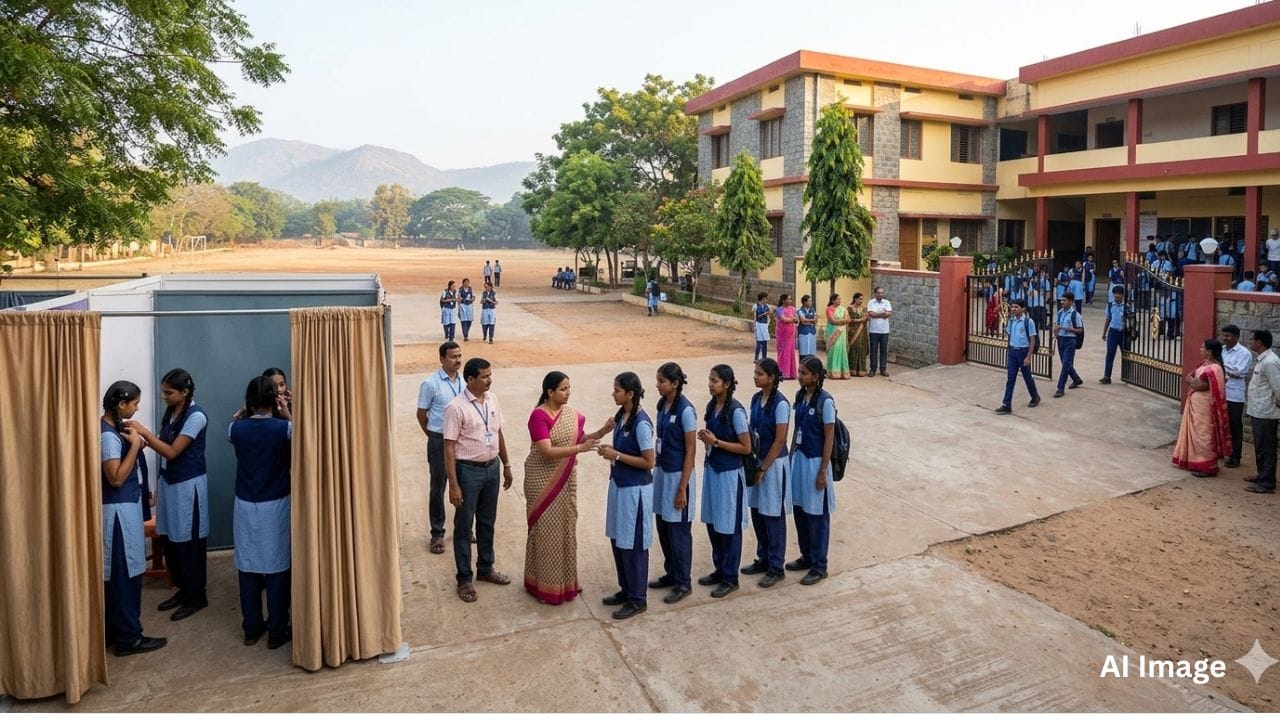 Students appearing for SSLC exam in Karnataka, with news updates