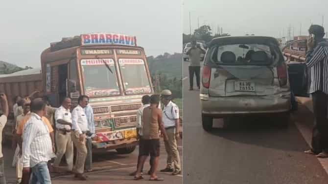 ತುಂಗಭದ್ರಾ ಸೇತುವೆ ವೇಲೆ ಮತ್ತೊಂದು ಅಪಘಾತ: ಕಾರಿಗೆ ಗುದ್ದಿದ ಲಾರಿ