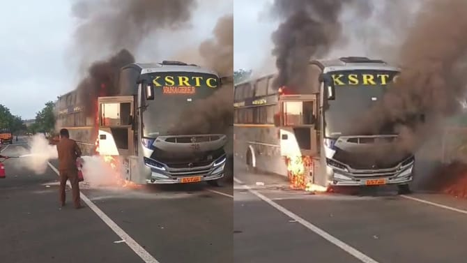 ಹಾವೇರಿ: ಧಗಧಗನೆ ಹೊತ್ತಿ ಉರಿದ KSRTC ಬಸ್, 17 ಪ್ರಯಾಣಿಕರು ಜಸ್ಟ್ ಮಿಸ್