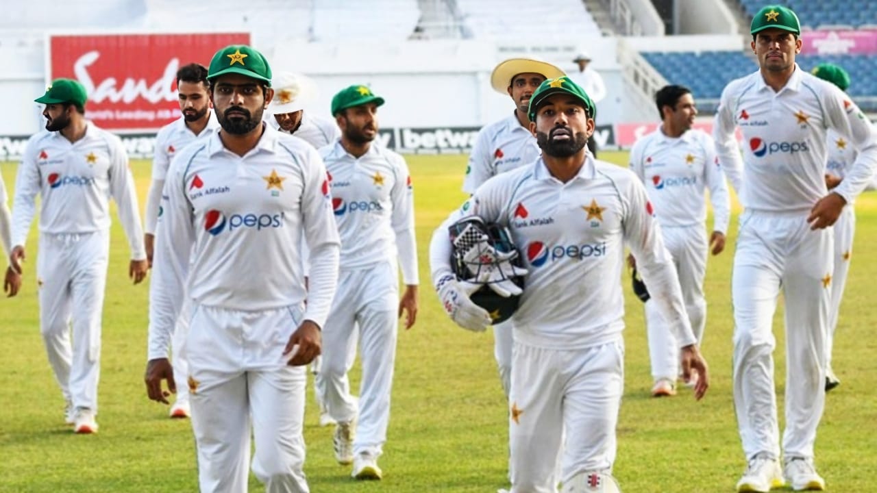 Pakistan cricket team players on field, showing disappointment after losing WTC points