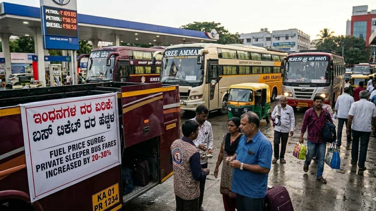 ಬೆಲೆ ಏರಿಕೆ ಅಬ್ಬರದ ನಡುವೆ ಗ್ರಾಹಕರಿಗೆ ಮತ್ತೊಂದು ಶಾಕ್: ಖಾಸಗಿ ಬಸ್ಗಳ ಟಿಕೆಟ್ ದರವೂ ಹೆಚ್ಚಳ ಬೆಲೆ ಏರಿಕೆ ಅಬ್ಬರದ ನಡುವೆ ಗ್ರಾಹಕರಿಗೆ ಮತ್ತೊಂದು ಶಾಕ್: ಖಾಸಗಿ ಬಸ್ಗಳ ಟಿಕೆಟ್ ದರವೂ ಹೆಚ್ಚಳ