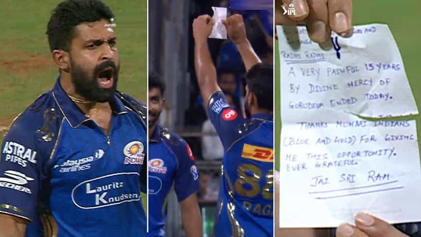 Raghu Sharma: ‘‘ಜೈ ಶ್ರೀ ರಾಮ್’’: ಚೊಚ್ಚಲ ಐಪಿಎಲ್ ವಿಕೆಟ್ ಸಿಕ್ಕ ಕೂಡಲೇ ಜೇಬಿನಿಂದ ಚೀಟಿ ತೆಗೆದು ತೋರಿಸಿದ ರಘು ಶರ್ಮಾ