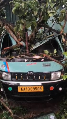 ಮಳೆ ಅವಾಂತರ: ಮರದ ಕೊಂಬೆ ಬಿದ್ದು ಕಾರು ಜಖಂ