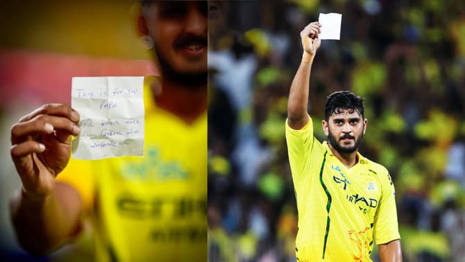 ದಾಖಲೆಯ ಅರ್ಧಶತಕ ಸಿಡಿಸಿ ಸಿಎಸ್​ಕೆ ಆಟಗಾರ ತೋರಿಸಿದ ಚೀಟಿಯಲ್ಲೇನಿತ್ತು?