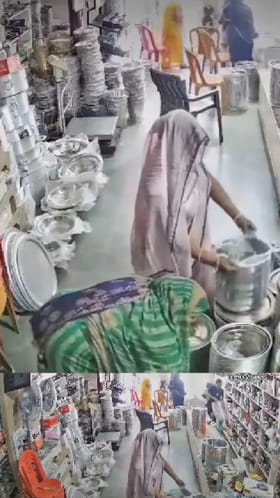 ಸ್ಟೀಲ್​ ಪಾತ್ರೆ ಕದ್ದು, ಸೀರೆಯಡಿಯಲ್ಲಿಟ್ಟು ಎಸ್ಕೇಪ್​ ಆದ ಮಹಿಳೆ