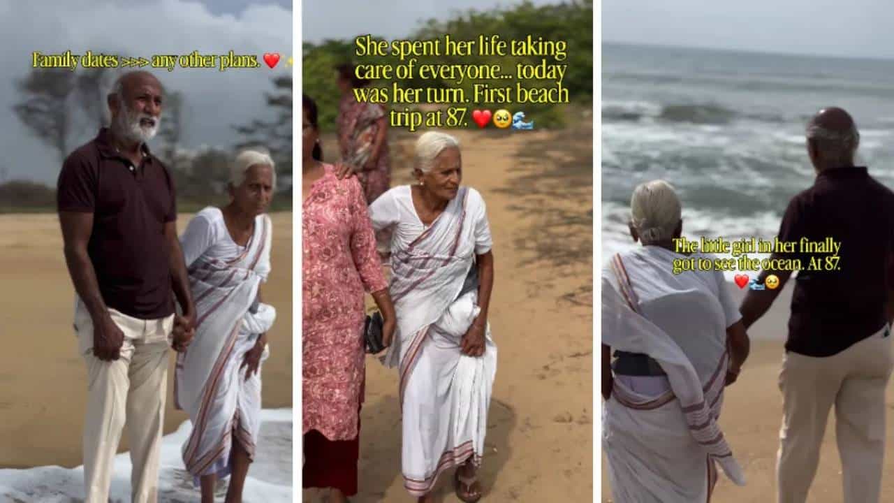 87ರ ವಯಸ್ಸಿನಲ್ಲಿ ಮೊದಲ ಬಾರಿ ಸಮುದ್ರ ತೀರಕ್ಕೆ ಹೋದ ಅಜ್ಜಿ, ರಿಯಾಕ್ಷನ್ ಹೇಗಿತ್ತು ನೋಡಿ