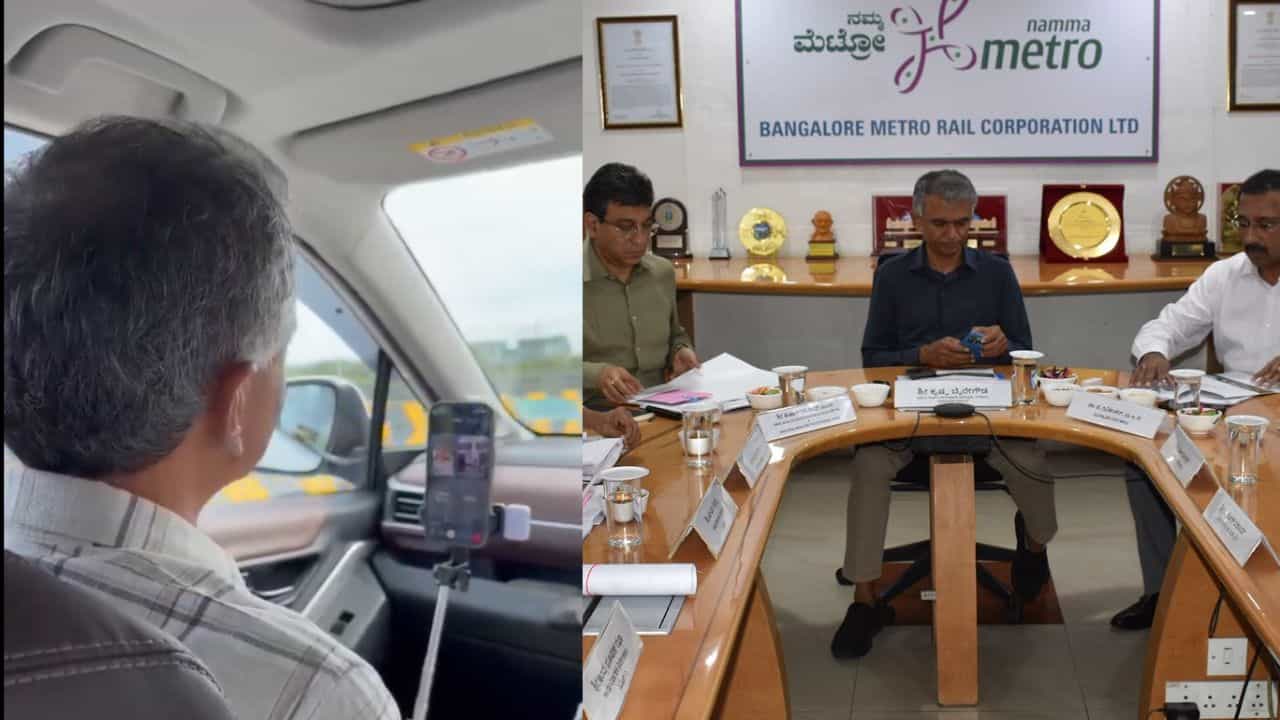 ಕಾರಲ್ಲೂ ಅಧಿಕಾರಿಗಳ ಜೊತೆ ಮೀಟಿಂಗ್​​: ವಿಡಿಯೋ ಕಾನ್ಫರೆನ್ಸ್​​ ಮೂಲಕ ಉನ್ನತ ಮಟ್ಟದ ಸಭೆ ನಡೆಸಿದ ಸಚಿವ ಕೃಷ್ಣಭೈರೇಗೌಡ