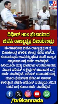 ಕುಮಾರಸ್ವಾಮಿ ಭೇಟಿ ಮಾಡಿದ ವಿಜಯೇಂದ್ರ: ರಾಜ್ಯದ ವಿದ್ಯಮಾನಗಳ ಬಗ್ಗೆ ಚರ್ಚೆ