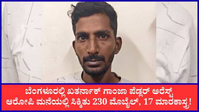 ಗಾಂಜಾ ಪೆಡ್ಲರ್ ಮನೆಯಲ್ಲಿ ಸಿಕ್ಕಿತು 230 ಮೊಬೈಲ್, 17 ಮಾರಕಾಸ್ತ್ರ!