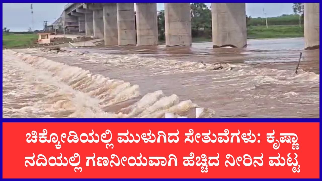 ಕೃಷ್ಣಾ ನದಿಗೆ ಹರಿದುಬಂತು 60,000 ಕ್ಯೂಸೆಕ್ ನೀರು: ಜಲಾವೃತವಾಯ್ತು ಸೇತುವೆ, ಗ್ರಾಮಗಳ ನಡುವೆ ಸಂಪರ್ಕ ಕಡಿತ