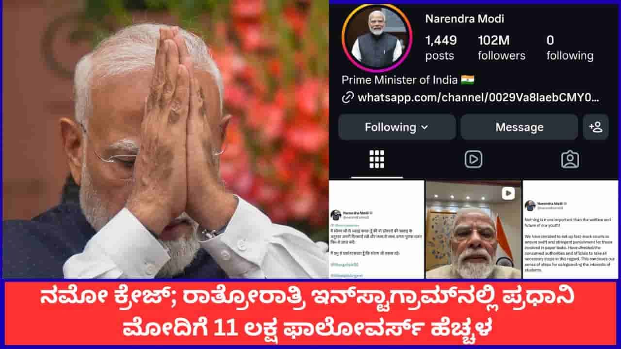 ನಮೋ ಕ್ರೇಜ್; ಇನ್ಸ್ಟಾಗ್ರಾಮ್ನಲ್ಲಿ ಪ್ರಧಾನಿ ಮೋದಿಗೆ ರಾತ್ರೋರಾತ್ರಿ 1.1 ಮಿಲಿಯನ್ ಫಾಲೋವರ್ಸ್ ಹೆಚ್ಚಳ
