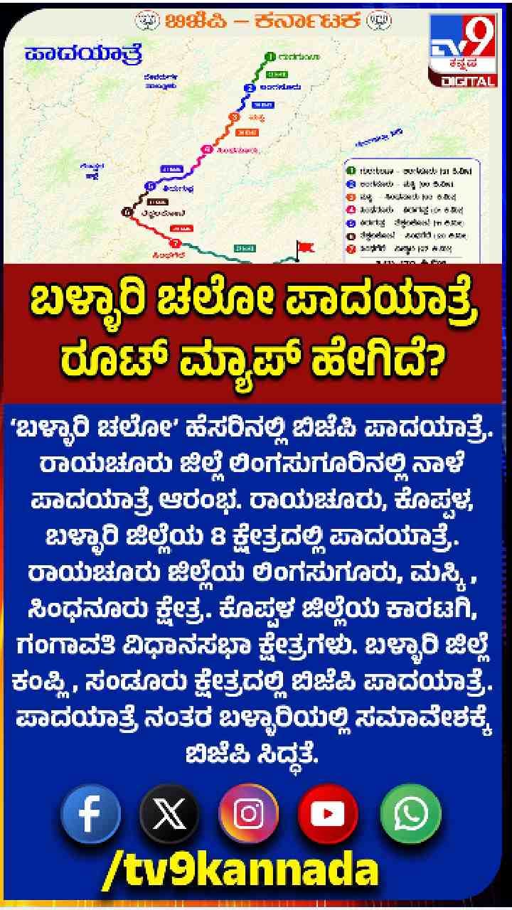 ಬಿಜೆಪಿ ಬಳ್ಳಾರಿ ಚಲೋ ರೂಟ್ ಮ್ಯಾಪ್