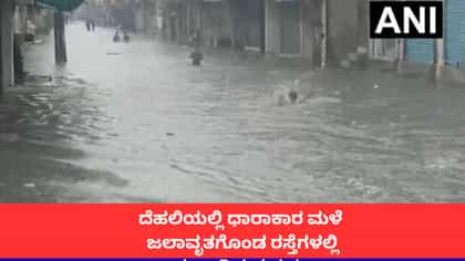 ದೆಹಲಿಯಲ್ಲಿ ಧಾರಾಕಾರ ಮಳೆ; ಜಲಾವೃತಗೊಂಡ ರಸ್ತೆಗಳಲ್ಲಿ ಈಜಾಡಿದ ಮಕ್ಕಳು