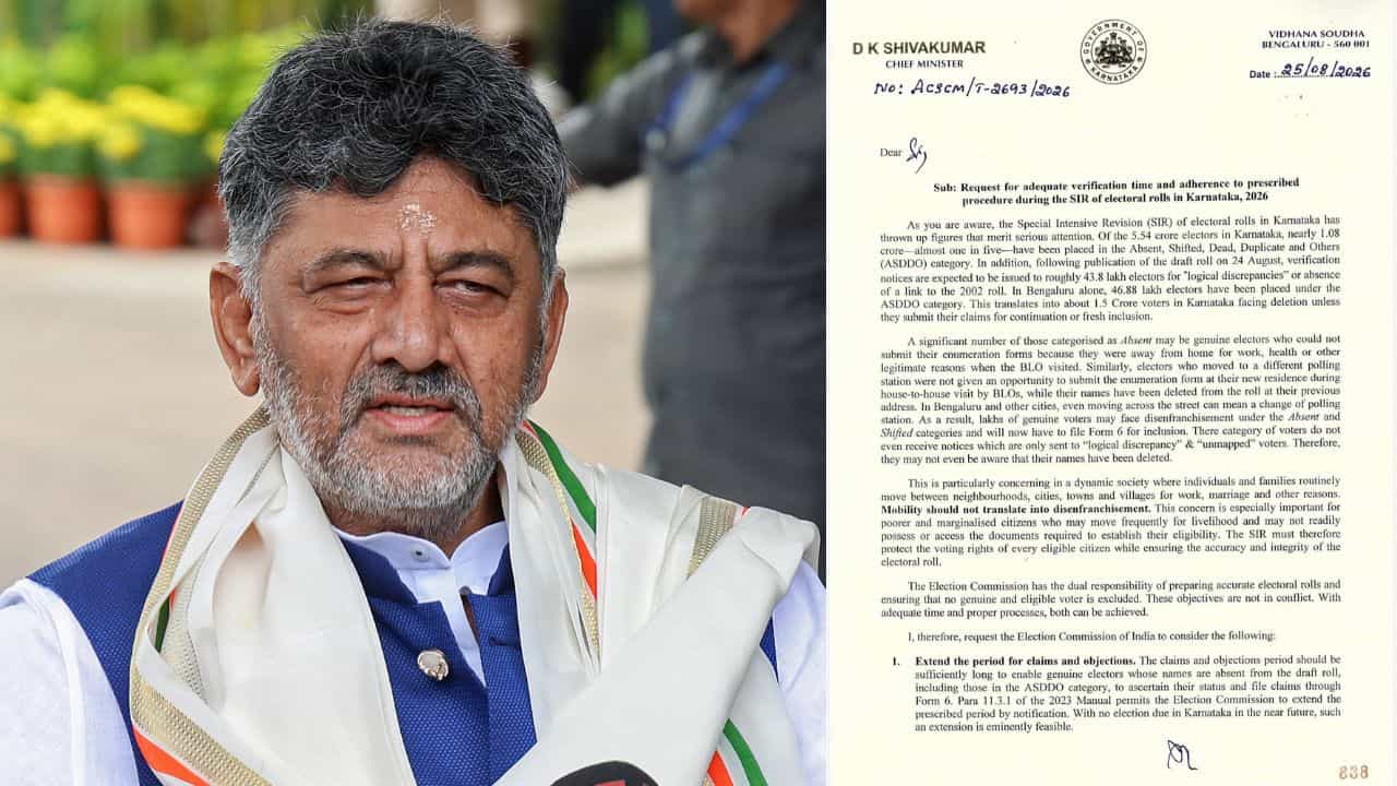 SIR ವೇಳೆ 1.08 ಕೋಟಿಗೂ ಅಧಿಕ ಮತದಾರರು ASDDO ಪಟ್ಟಿಗೆ: ಮುಖ್ಯ ಚುನಾವಣಾ ಆಯುಕ್ತರಿಗೆ ಸಿಎಂ ಡಿಕೆಶಿ ಪತ್ರ
