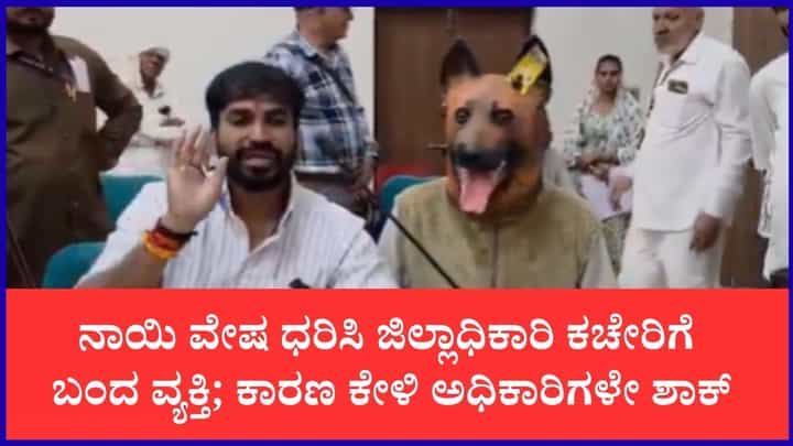 ನಾಯಿ ವೇಷ ಧರಿಸಿ ಜಿಲ್ಲಾಧಿಕಾರಿ ಕಚೇರಿಗೆ ಬಂದ ವ್ಯಕ್ತಿ; ಕಾರಣ ಏನು ಗೊತ್ತಾ? ನಾಯಿ ವೇಷ ಧರಿಸಿ ಜಿಲ್ಲಾಧಿಕಾರಿ ಕಚೇರಿಗೆ ಬಂದ ವ್ಯಕ್ತಿ; ಕಾರಣ ಏನು ಗೊತ್ತಾ?