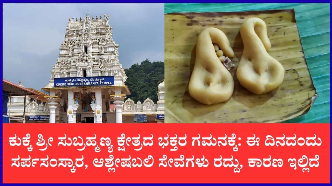 ಕುಕ್ಕೆ ಸುಬ್ರಹ್ಮಣ್ಯ ಕ್ಷೇತ್ರದಲ್ಲಿ ಈ ಎರಡು ದಿನ ಆಶ್ಲೇಷಬಲಿ, ಸರ್ಪಸಂಸ್ಕಾರ ಸೇವೆಗಳು ರದ್ದು: ಕಾರಣ ಇಲ್ಲಿದೆ ನೋಡಿ ಕುಕ್ಕೆ ಸುಬ್ರಹ್ಮಣ್ಯ ಕ್ಷೇತ್ರದಲ್ಲಿ ಈ ಎರಡು ದಿನ ಆಶ್ಲೇಷಬಲಿ, ಸರ್ಪಸಂಸ್ಕಾರ ಸೇವೆಗಳು ರದ್ದು: ಕಾರಣ ಇಲ್ಲಿದೆ ನೋಡಿ