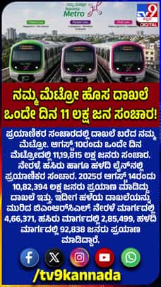 ನಮ್ಮ ಮೆಟ್ರೋ ಹೊಸ ದಾಖಲೆ: ಒಂದೇ ದಿನ 11 ಲಕ್ಷ ಜನ ಸಂಚಾರ!