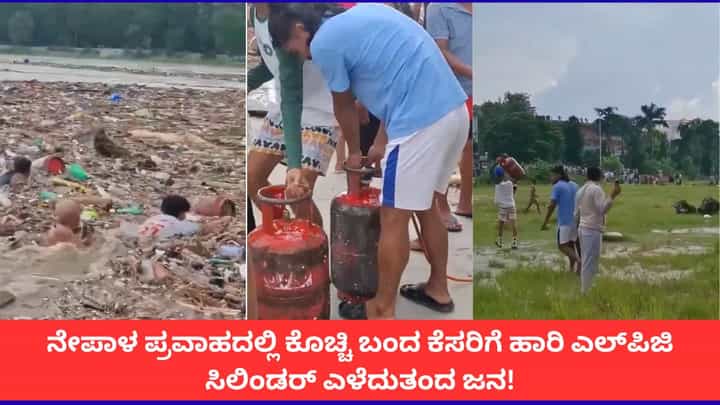 ನೀರಿನಲ್ಲಿ ಕೊಚ್ಚಿ ಬಂದ ಸಿಲಿಂಡರ್ಗಾಗಿ ಪ್ರವಾಹದ ನೀರಿಗೆ ಹಾರಿದ ನೇಪಾಳದ ಜನರು! ನೀರಿನಲ್ಲಿ ಕೊಚ್ಚಿ ಬಂದ ಸಿಲಿಂಡರ್ಗಾಗಿ ಪ್ರವಾಹದ ನೀರಿಗೆ ಹಾರಿದ ನೇಪಾಳದ ಜನರು!