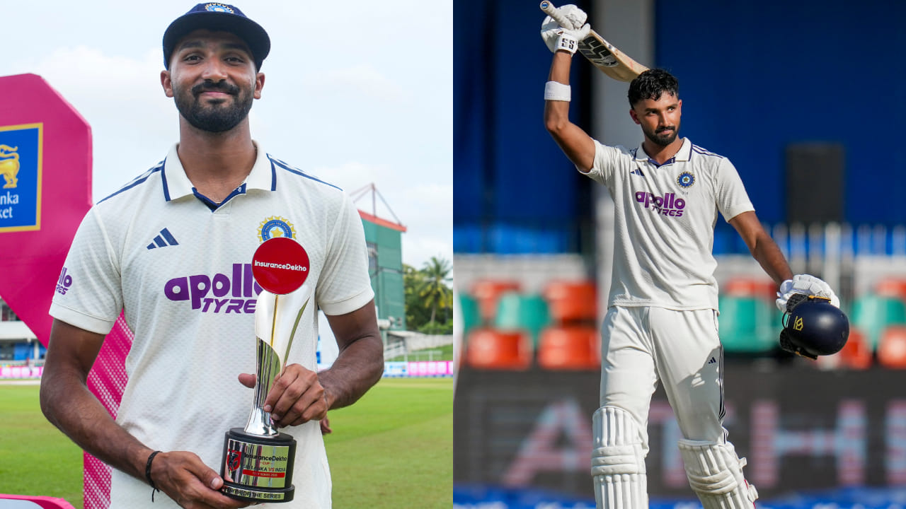 ಆದರೆ ಇಬ್ಬರನ್ನು ಹಿಂದಿಕ್ಕಿ ಸರಣಿ ಶ್ರೇಷ್ಠ ಗೆಲ್ಲುವಲ್ಲಿ ಕನ್ನಡಿಗ ದೇವದತ್ ಪಡಿಕ್ಕಲ್ ಯಶಸ್ವಿಯಾಗಿದ್ದಾರೆ. ಟೆಸ್ಟ್ ಸರಣಿಯಲ್ಲಿ ಭಾರತದ ಪರ ಅತಿ ಹೆಚ್ಚು ರನ್ ಗಳಿಸಿದ ಆಟಗಾರ ದೇವದತ್ ಪಡಿಕ್ಕಲ್. ಇತ್ತ ಶ್ರೀಲಂಕಾ ಪರ ಸೋನಲ್ ದಿನುಷಾ ಕೂಡ 420 ರನ್ ಬಾರಿಸಿದ್ದರೆ, ಯುವ ಸ್ಪಿನ್ನರ್ ಮಾನವ್ ಸುತಾರ್ 16 ವಿಕೆಟ್ ಉರುಳಿಸಿ ಸರಣಿ ಶ್ರೇಷ್ಠ ಪ್ರಶಸ್ತಿಗೆ ಪ್ರಬಲ ಸ್ಪರ್ಧಿಗಳಾಗಿದ್ದರು. ಆದರೆ ಅಂತಿಮವಾಗಿ ದೇವದತ್ ಪಡಿಕ್ಕಲ್ ಸರಣಿಯ ಆಟಗಾರ ಪ್ರಶಸ್ತಿಗೆ ಭಾಜನರಾಗಿದ್ದಾರೆ(PC-PTI).