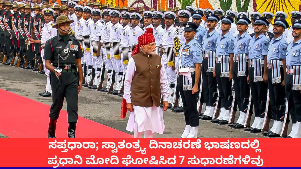 Saptadhara: ಸಪ್ತಧಾರಾ; ಸ್ವಾತಂತ್ರ್ಯ ದಿನಾಚರಣೆ ಭಾಷಣದಲ್ಲಿ ಪ್ರಧಾನಿ ಮೋದಿ ಘೋಷಿಸಿದ 'ವಿಕಸಿತ ಭಾರತ'ದ 7 ಸುಧಾರಣೆಗಳಿವು Saptadhara: ಸಪ್ತಧಾರಾ; ಸ್ವಾತಂತ್ರ್ಯ ದಿನಾಚರಣೆ ಭಾಷಣದಲ್ಲಿ ಪ್ರಧಾನಿ ಮೋದಿ ಘೋಷಿಸಿದ 'ವಿಕಸಿತ ಭಾರತ'ದ 7 ಸುಧಾರಣೆಗಳಿವು