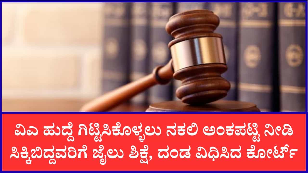 ನಕಲಿ ಪಿಯುಸಿ ಅಂಕಪಟ್ಟಿ ನೀಡಿ ಗ್ರಾಮ ಆಡಳಿತಾಧಿಕಾರಿ ಹುದ್ದೆ ಪಡೆದಿದ್ದ ನಾಲ್ವರಿಗೆ ಶಾಕ್​​: 2 ವರ್ಷ ಜೈಲು ಶಿಕ್ಷೆ