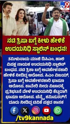ನಟಿ ತ್ರಿಷಾ ಬಗ್ಗೆ ಅವಹೇಳನಕಾರಿ ಹೇಳಿಕೆ; ಉದಯನಿಧಿ ಸ್ಟಾಲಿನ್ ಬಂಧನ