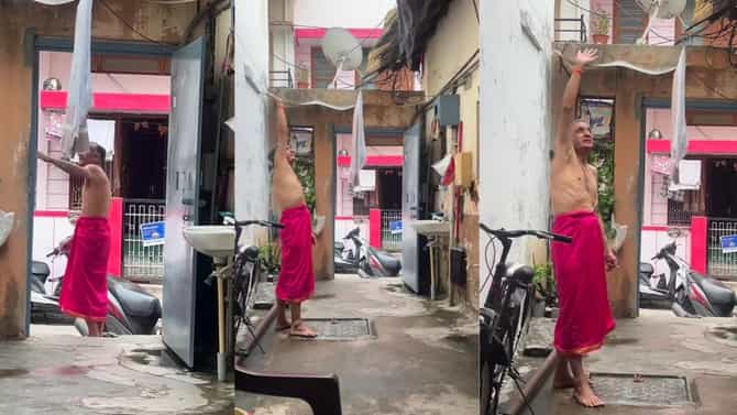 ಹಾರಾಡುತ್ತಿದ್ದ ಹೆಲಿಕಾಪ್ಟರ್ ಕಂಡು ಪುಟ್ಟ ಮಕ್ಕಳಂತೆ ಕುಣಿದಾಡಿದ ವ್ಯಕ್ತಿ
