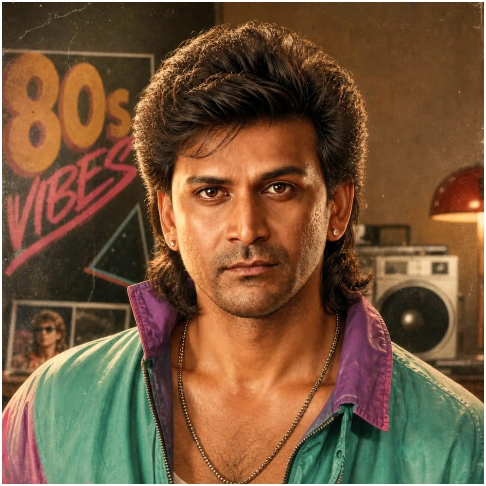 ಧನಂಜಯ್ ಅವರು 80ರ ದಶಕದ ಕಲ್ಚರ್ ಮತ್ತು ರಾಕ್ ವೈಬ್ಗೆ ತಕ್ಕಂತೆ ಶೈನಿಂಗ್ ಜಾಕೆಟ್ ಹಾಗೂ ಸರಳ ಮಾದರಿಯ ಹೇರ್ಸ್ಟೈಲ್ನಲ್ಲಿ ರೆಟ್ರೋ ಲುಕ್ ಪ್ರದರ್ಶಿಸಲಾಗಿದೆ. ಹಿನ್ನೆಲೆಯಲ್ಲಿ ಬೂಮ್ಬಾಕ್ಸ್ ಮತ್ತು '80s VIBES' ಬೋರ್ಡ್ ರೆಟ್ರೋ ಮೂಡ್ ಹೆಚ್ಚಿಸಿದೆ.