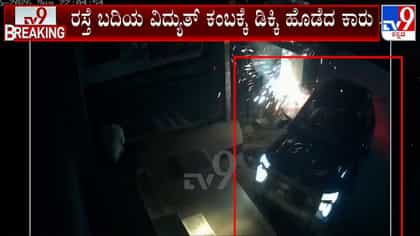 ವಿದ್ಯುತ್ ಕಂಬಕ್ಕೆ ಗುದ್ದಿದ ಕಾರು: ಭೀಕರ ದೃಶ್ಯ ಸಿಸಿಟಿವಿಯಲ್ಲಿ ಸೆರೆ