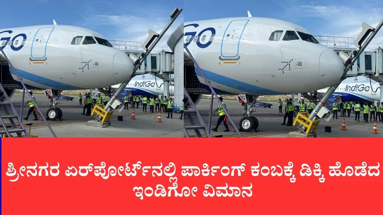 ಶ್ರೀನಗರ ಏರ್‌ಪೋರ್ಟ್‌ನಲ್ಲಿ ಪಾರ್ಕಿಂಗ್ ಕಂಬಕ್ಕೆ ಡಿಕ್ಕಿ ಹೊಡೆದ ಇಂಡಿಗೋ ವಿಮಾನ