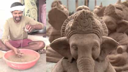 ಹಾವೇರಿಯ ಯುವ ಕಲಾವಿದನ ಕೈಯಲ್ಲಿ ಅರಳಿದ ಪರಿಸರ ಸ್ನೇಹಿ ‘ಪಂಚಗವ್ಯ ಗಣೇಶ’