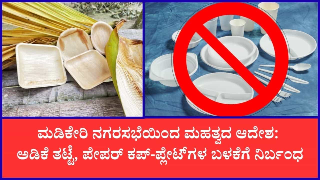 ಮಡಿಕೇರಿಯಲ್ಲಿ ಅಡಿಕೆ ತಟ್ಟೆ, ಪೇಪರ್ ಕಪ್‌-ಪ್ಲೇಟ್‌ಗಳ ಬಳಕೆ, ಮಾರಾಟಕ್ಕೆ ನಿಷೇಧ: ವ್ಯಾಪಾರಿಗಳ ಆಕ್ರೋಶ