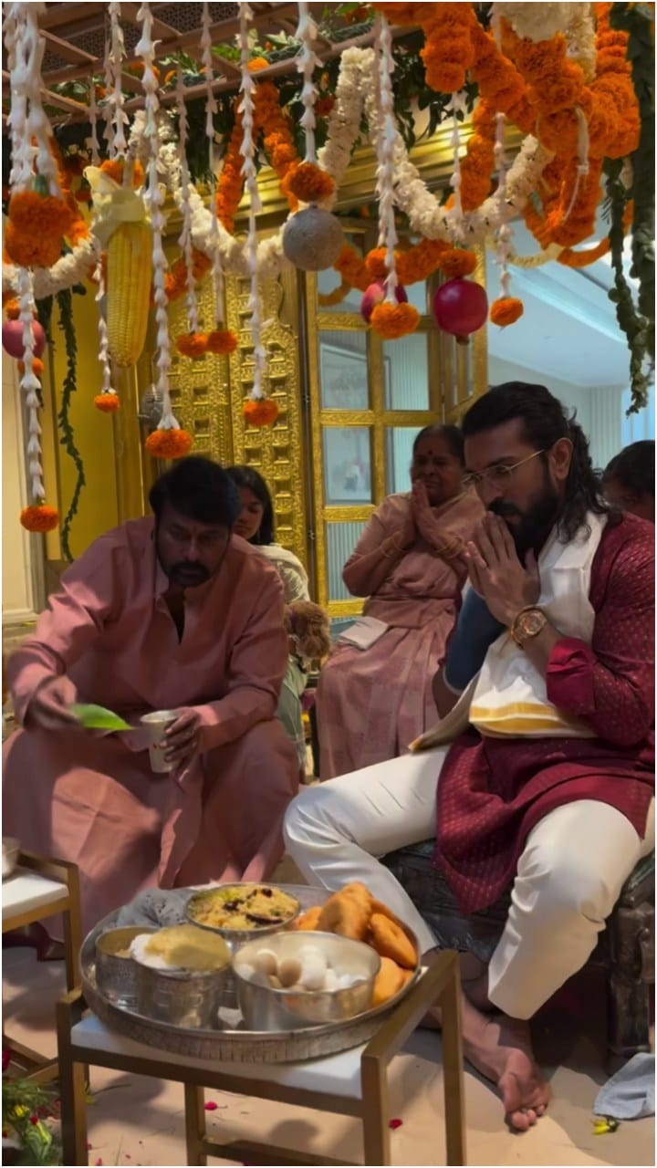 ತಂದೆ ಜೊತೆ ಸೇರಿ ಪೂಜೆ ಮಾಡಿದ ರಾಮ್ ಚರಣ್