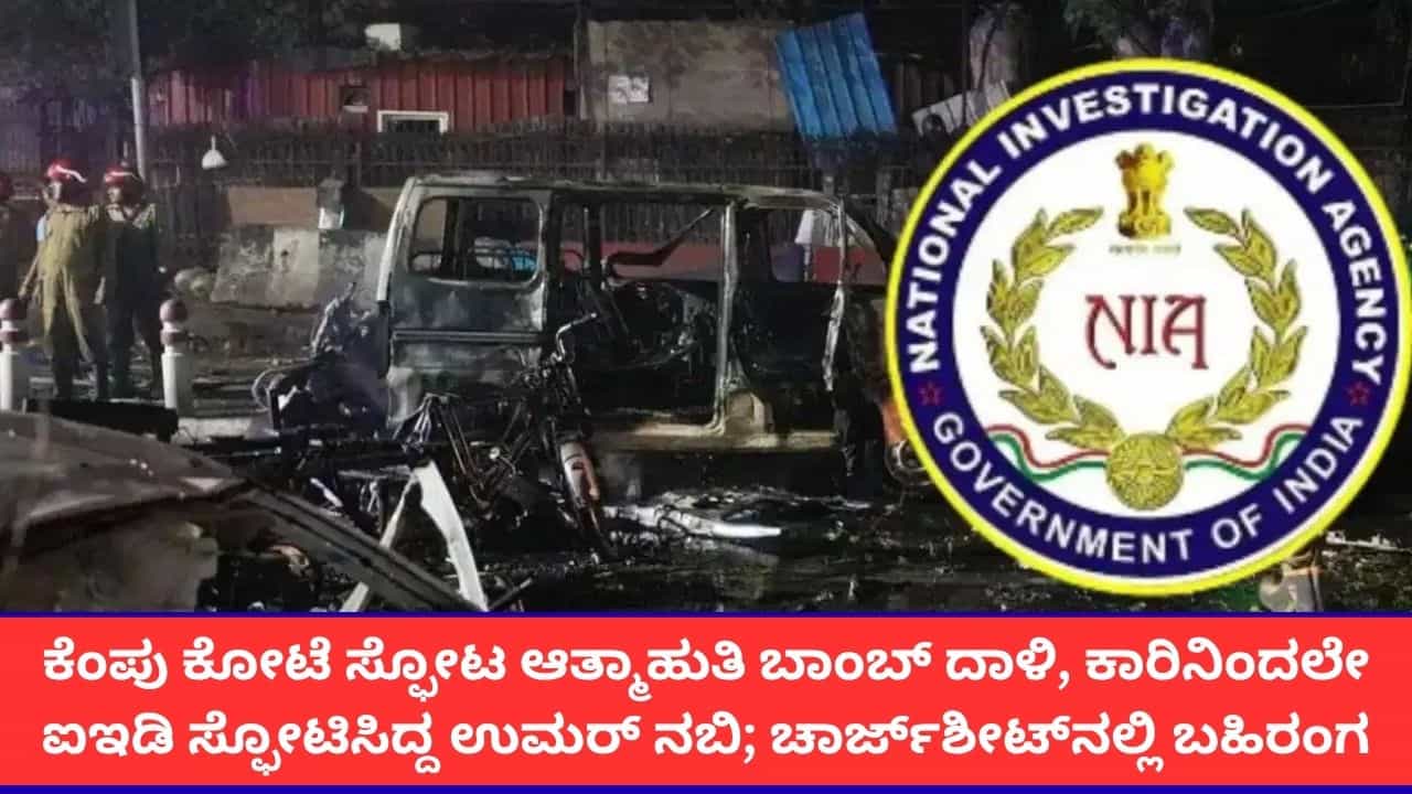 ಕೆಂಪು ಕೋಟೆ ಸ್ಫೋಟ ಆತ್ಮಾಹುತಿ ಬಾಂಬ್ ದಾಳಿ, ಕಾರಿನಿಂದಲೇ ಐಇಡಿ ಸ್ಫೋಟಿಸಿದ್ದ ಉಮರ್ ನಬಿ; ಎನ್‌ಐಎ ಚಾರ್ಜ್​ಶೀಟ್​​ನಲ್ಲಿ ಬಹಿರಂಗ