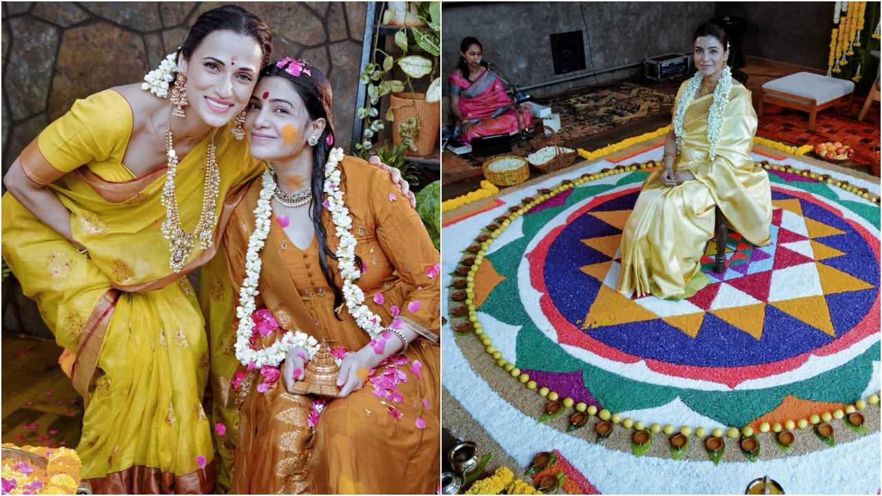 ಹಳದಿ ಸೀರೆಯುಟ್ಟ ಆತ್ಮೀಯ ಗೆಳತಿಯ ಜೊತೆ ಸಮಂತಾ ನಗುಮೊಗದಿಂದ ಮಿಂಚಿದ್ದಾರೆ. ಮತ್ತೊಂದೆಡೆ, ಬಣ್ಣ ಬಣ್ಣದ ರಂಗೋಲಿ ಮಂಟಪದ ಮಧ್ಯಭಾಗದಲ್ಲಿ ಕುಳಿತು ಧಾರ್ಮಿಕ ಕಾರ್ಯ ನಡೆಸಿಕೊಟ್ಟಿದ್ದಾರೆ.