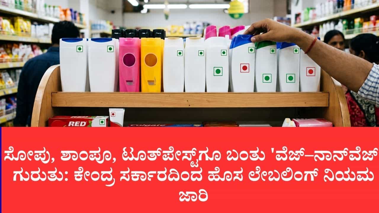 ಸೋಪು, ಶಾಂಪೂ, ಟೂತ್ಪೇಸ್ಟ್ಗೂ ವೆಜ್-ನಾನ್ವೆಜ್ ಗುರುತು ಕಡ್ಡಾಯ: ಪ್ಯಾಕೇಜಿಂಗ್ ನಿಯಮಕ್ಕೆ ಕೇಂದ್ರದಿಂದ ಮಹತ್ವದ ತಿದ್ದುಪಡಿ ಸೋಪು, ಶಾಂಪೂ, ಟೂತ್ಪೇಸ್ಟ್ಗೂ ವೆಜ್-ನಾನ್ವೆಜ್ ಗುರುತು ಕಡ್ಡಾಯ: ಪ್ಯಾಕೇಜಿಂಗ್ ನಿಯಮಕ್ಕೆ ಕೇಂದ್ರದಿಂದ ಮಹತ್ವದ ತಿದ್ದುಪಡಿ