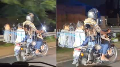 6 ಮಕ್ಕಳನ್ನುಕುಳಿಸಿಕೊಂಡು ದ್ವಿಚಕ್ರ ವಾಹನ ಚಲಾಯಿಸಿದ ವ್ಯಕ್ತಿ!