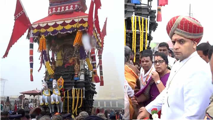 ಚಾಮುಂಡಿ ಬೆಟ್ಟ ರಥೋತ್ಸವ: ರಥ ಎಳೆಯುವ ಮೂಲಕ ಯದುವೀರ್ ಒಡೆಯರ್ ಚಾಲನೆ ಚಾಮುಂಡಿ ಬೆಟ್ಟ ರಥೋತ್ಸವ: ರಥ ಎಳೆಯುವ ಮೂಲಕ ಯದುವೀರ್ ಒಡೆಯರ್ ಚಾಲನೆ