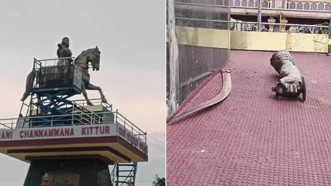 ಕಿತ್ತೂರು ಉತ್ಸವ ಸಂದರ್ಭದಲ್ಲೇ ರಾಣಿ ಚನ್ನಮ್ಮನ ಮೂರ್ತಿಗೆ ಹಾನಿ