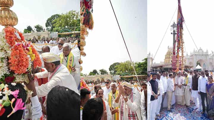 ನಂದಿ ಧ್ವಜಕ್ಕೆ ಡಿಕೆ ಶಿವಕುಮಾರ್ ಪೂಜೆ ಸಲ್ಲಿಕೆ:ಮೈಸೂರಿನಲ್ಲಿ ಮರುಕಳಿಸಿದ ಗತ ವೈಭವ ನಂದಿ ಧ್ವಜಕ್ಕೆ ಡಿಕೆ ಶಿವಕುಮಾರ್ ಪೂಜೆ ಸಲ್ಲಿಕೆ:ಮೈಸೂರಿನಲ್ಲಿ ಮರುಕಳಿಸಿದ ಗತ ವೈಭವ