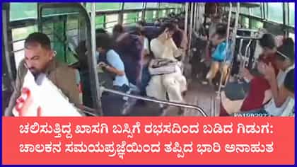 ಮಂಗಳೂರಿನಲ್ಲಿ ಚಲಿಸುತ್ತಿದ್ದ ಬಸ್ಸಿಗೆ ರಭಸವಾಗಿ ಬಡಿದ ಗಿಡುಗ