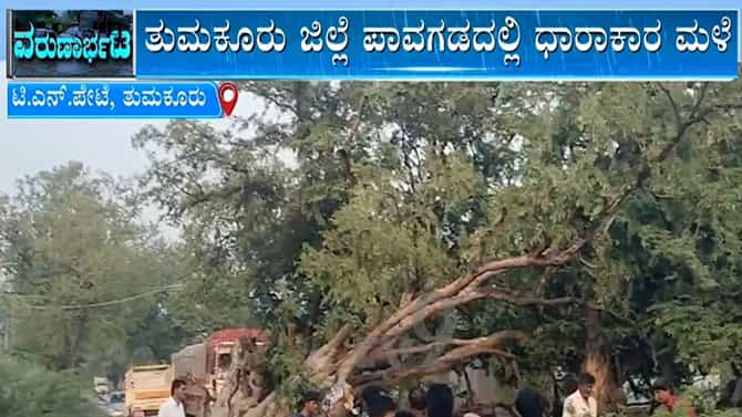 ಪಾವಗಡದಲ್ಲಿ ವರುಣಾರ್ಭಟ: ಬೃಹತ್ ಮರ ಧರೆಗುರುಳಿ ಸಂಚಾರಕ್ಕೆ ಅಡಚಣೆ