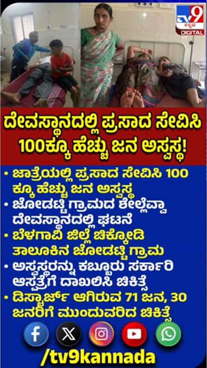 ಜಾತ್ರೆಯಲ್ಲಿ ಪ್ರಸಾದ ಸೇವಿಸಿ 100ಕ್ಕೂ ಹೆಚ್ಚು ಜನ ಅಸ್ವಸ್ಥ