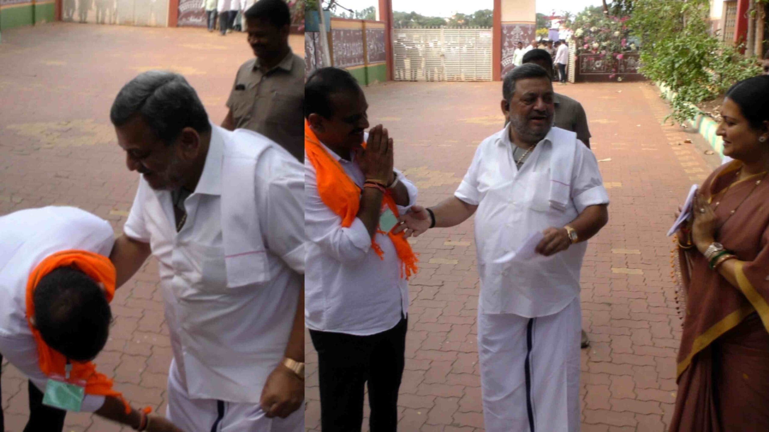 ಮತದಾನ ಕೇಂದ್ರದ ಬಳಿಯೇ ಸಚಿವ ಮಲ್ಲಿಕಾರ್ಜುನ ಕಾಲಿಗೆ ನಮಸ್ಕರಿಸಿದ ಬಿಜೆಪಿ ಆಭ್ಯರ್ಥಿ