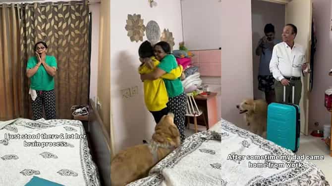 ಅಮೆರಿಕದಿಂದ ಮನೆಗೆ ಮರಳಿದ ಮಗಳ ಸರ್ಪ್ರೈಸ್ ವಿಸಿಟ್‌ಗೆ ಭಾವುಕರಾದ ಹೆತ್ತವರು