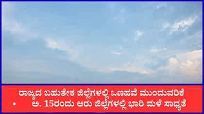 ಬಹುತೇಕ ಜಿಲ್ಲೆಗಳಲ್ಲಿ ಒಣಹವೆ, ಅ.15ರಂದು ಕೆಲವೆಡೆ ಮಳೆ ಮುನ್ಸೂಚನೆ