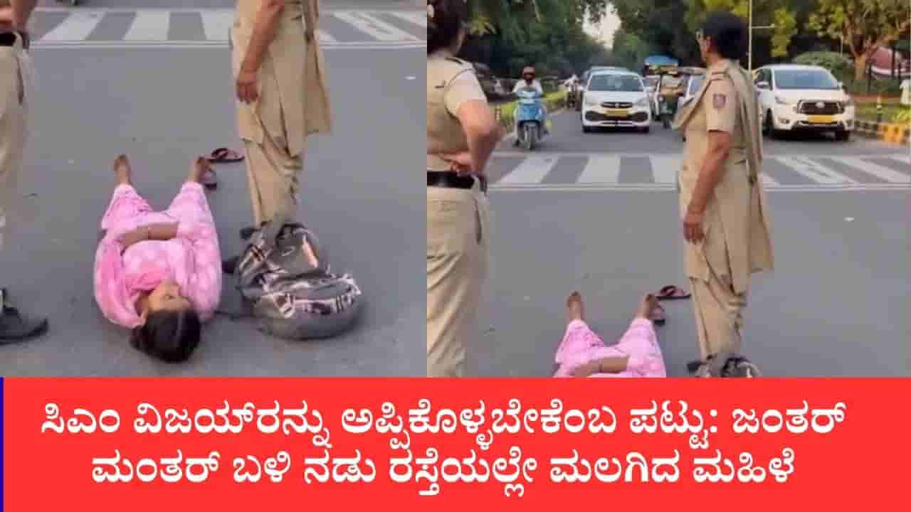 ಸಿಎಂ ವಿಜಯ್ರನ್ನು ಅಪ್ಪಿಕೊಳ್ಳಬೇಕೆಂಬ ಪಟ್ಟು: ಜಂತರ್ ಮಂತರ್ ಬಳಿ ನಡು ರಸ್ತೆಯಲ್ಲೇ ಮಲಗಿದ ಮಹಿಳೆ
